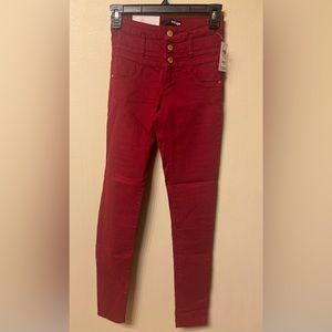 Refuge Skinny High-Waist Jean Burgundy Size 0 NWT